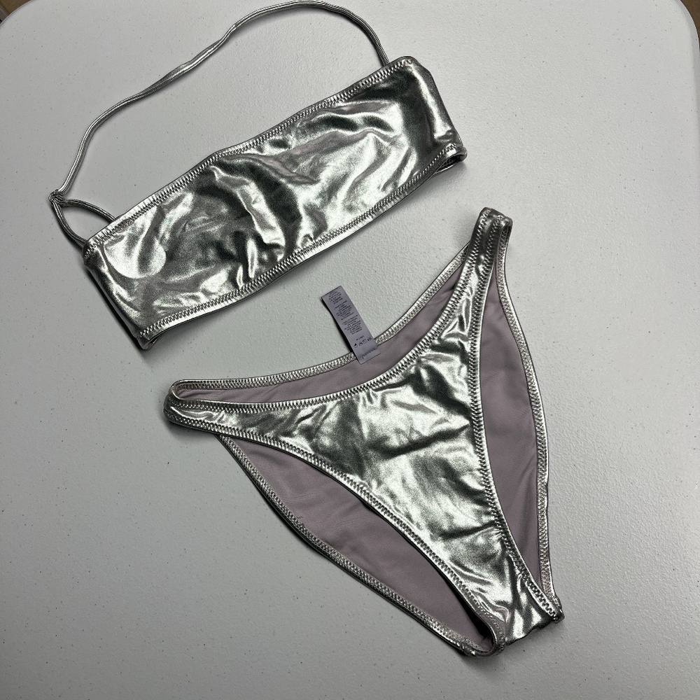 Skims Silver metallic Bikini set
